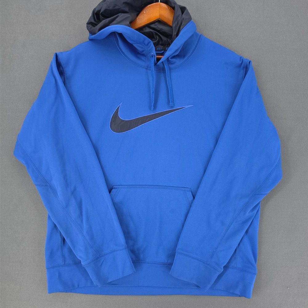 Nike Mens Therma-FIT Pullover Hoodie Royal Blue Swoosh Sweatshirt Large